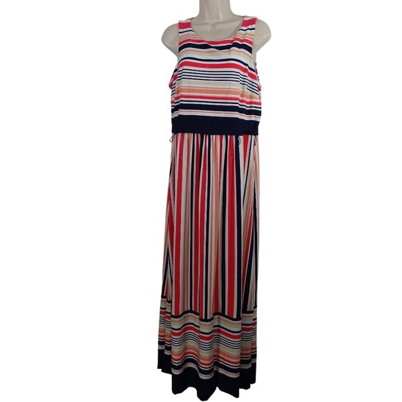 Studio One New York Striped Sleeveless Maxi Dress Women Size L Red Blue White - Picture 1 of 10